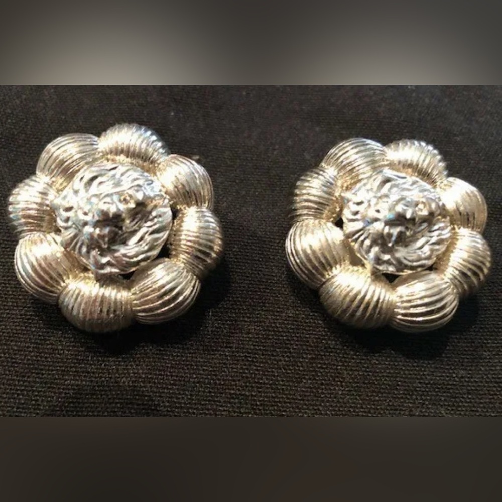 Vintage Anne Klein Lion's head Silver Tone Clip-on Earrings.